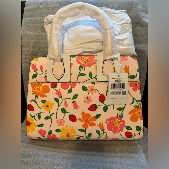 Kate Spade Madison Strawberry Garden Printed Medium Satchel, Pink Multi - Picture 8 of 14